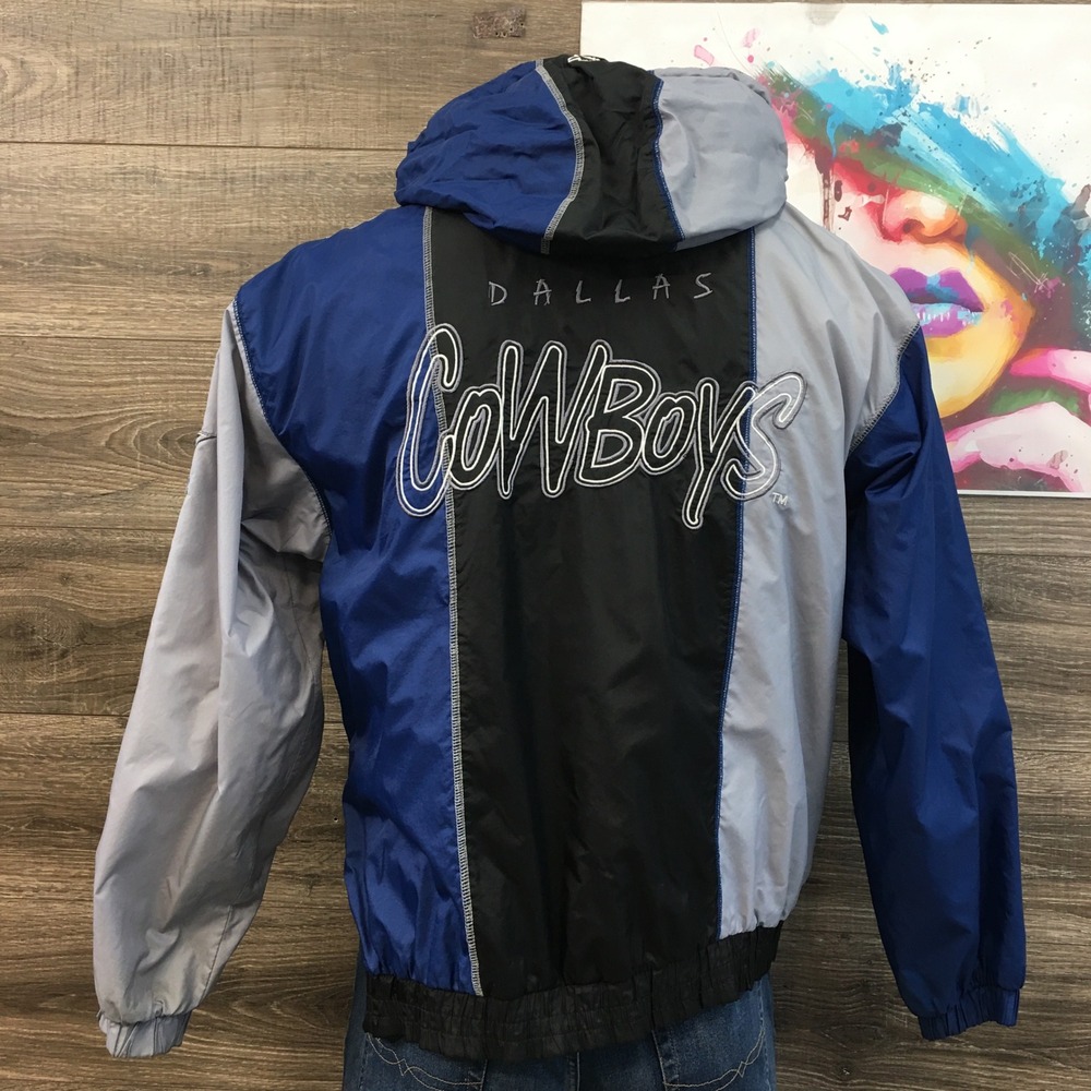 VINTAGE STARTER Dallas Cowboys Windbreaker‎ Jacket Hooded Pullover Mens Size M